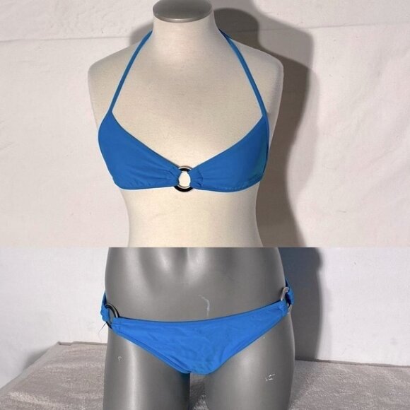 5/$25 Vintage 90s Bluenotes Blue String Bikini With O Ring Details L - Picture 1 of 15